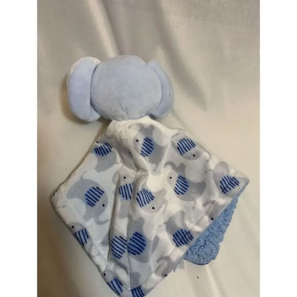 Petite L'Amour Blue White Gray Elephant Plush Security Blanket Lovey‎ Lovie Grey